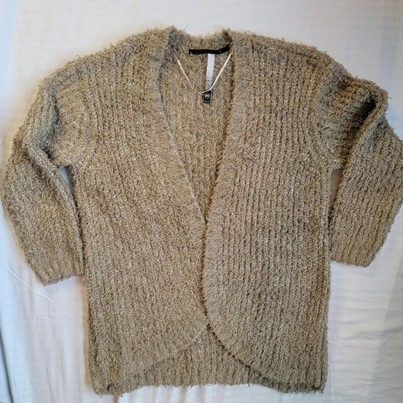 Kensie Soft Fuzzy Tan Open Front Cardigan Sweater Women's M - Picture 3 of 12